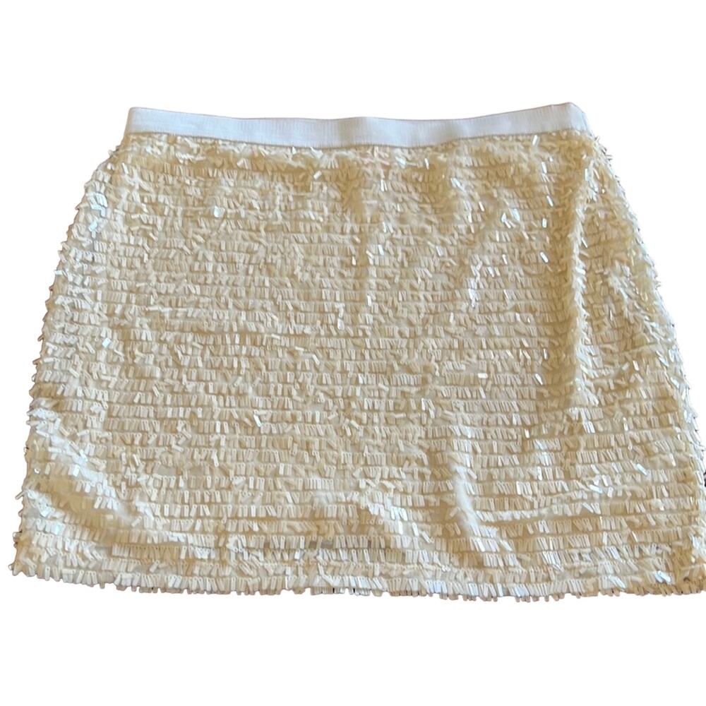 Joe Fresh Size L Cream Spangle Embellished Mini Skirt Some Missing Spangles